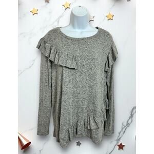 BP. Heather Gray Ruffle Blouse Sz Small Long-Sleeve Soft Pullover Top Casual